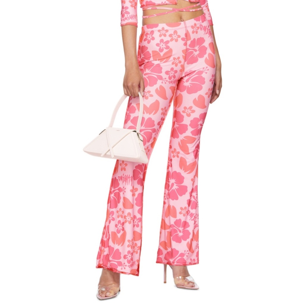 NWT Omighty pink floral hibiscus 🌺 print trousers pants